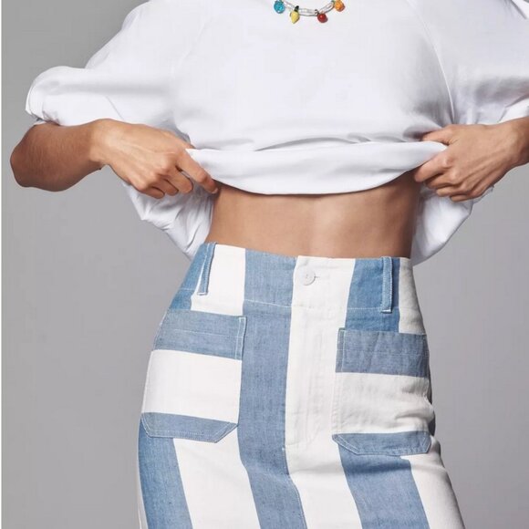 The Colette Linen Blend Maxi Skirt by Maeve Anthropologie Blue Stripe size XL - Picture 4 of 12